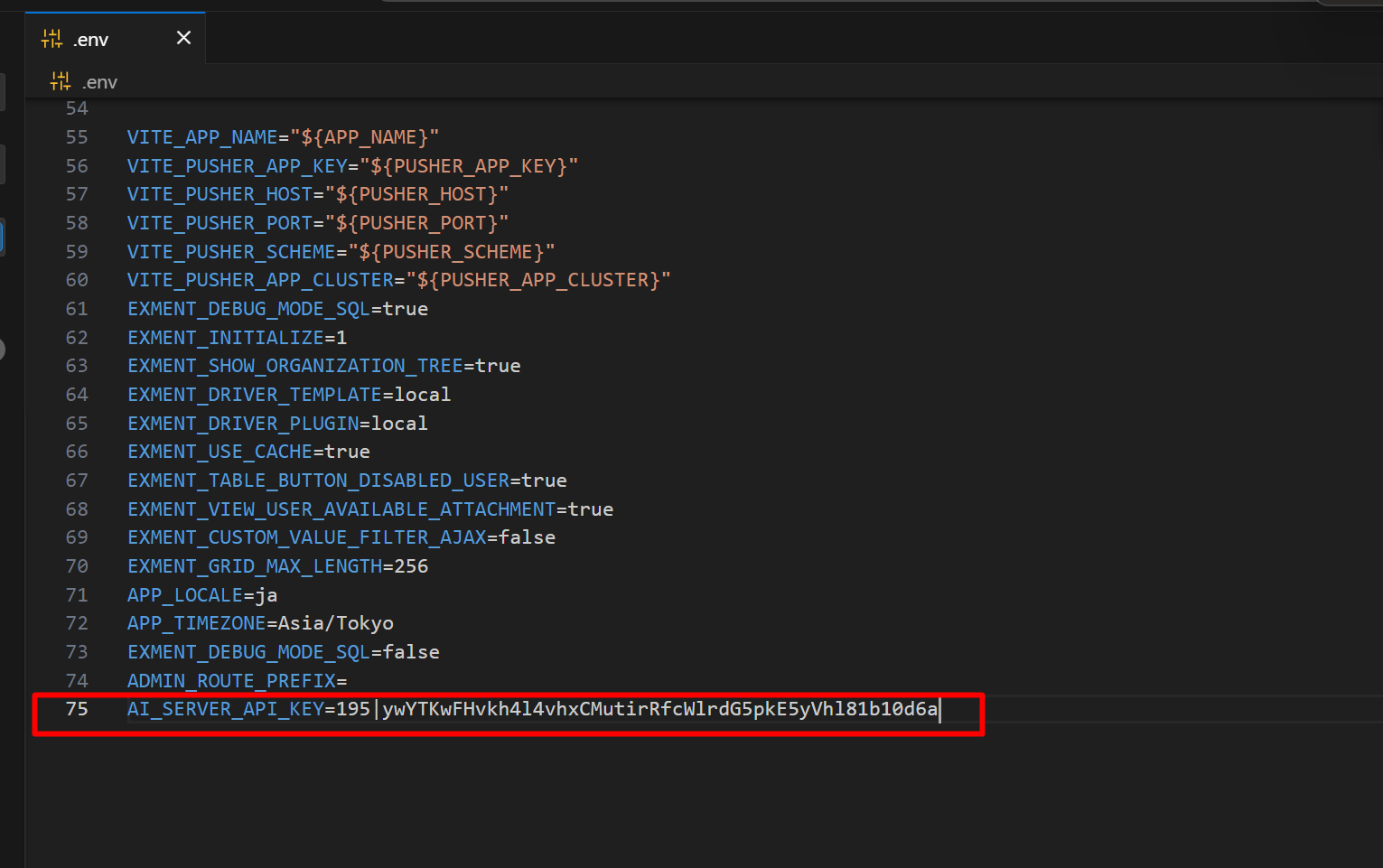 ②.env ファイルの末尾に
AI_SERVER_API_KEY={取得した OpenSource トークン}
を追加してください。