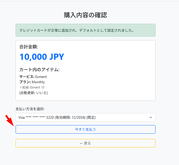 [今すぐ支払う] をクリックして支払い手続きを行います。