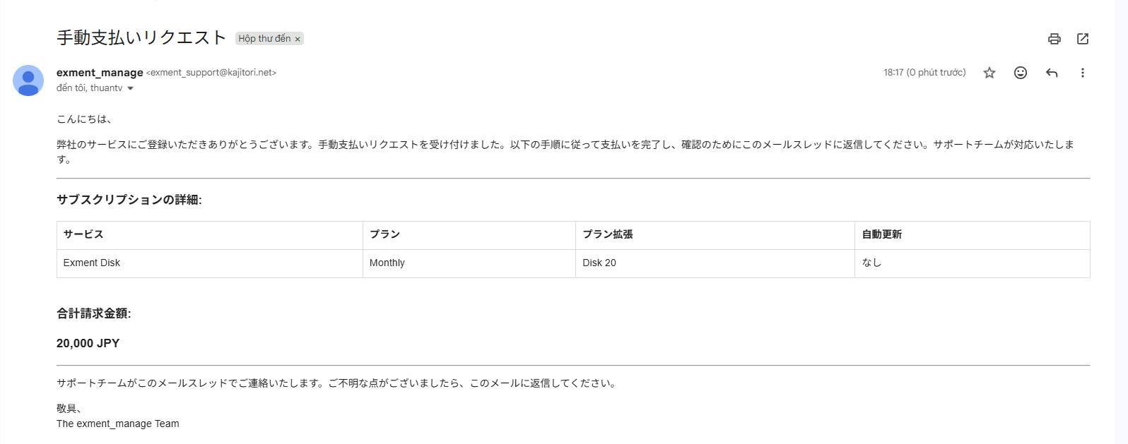 メールに登録したサービス情報記載されています。